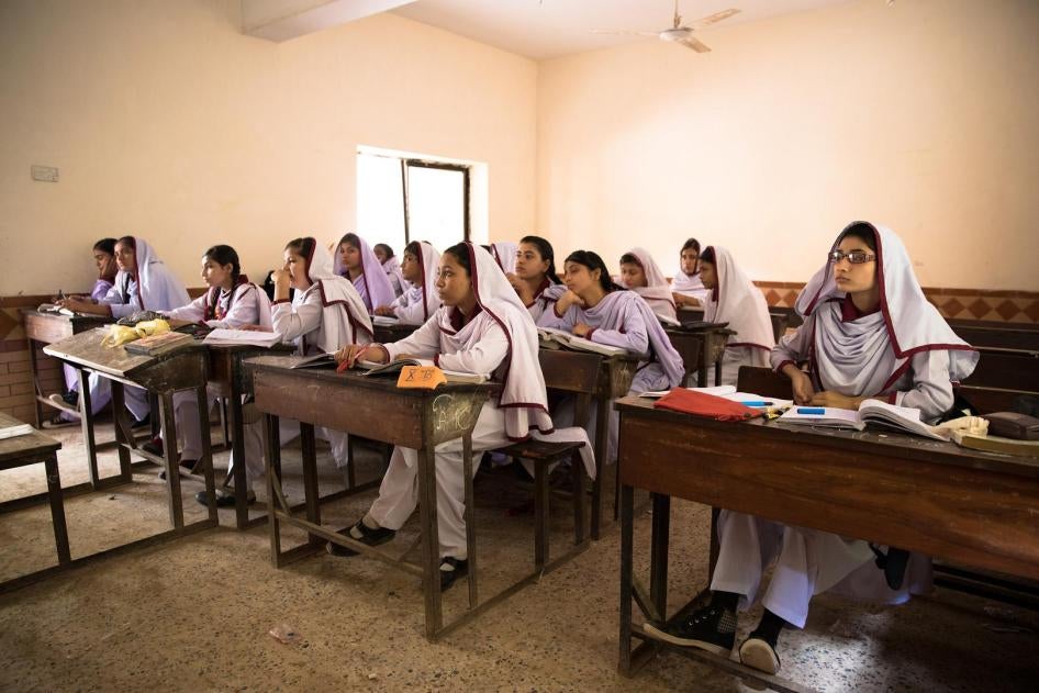 Students at Behar colony government Secondary School for girls in the lyari neighborhood of Karachi, Pakistan.