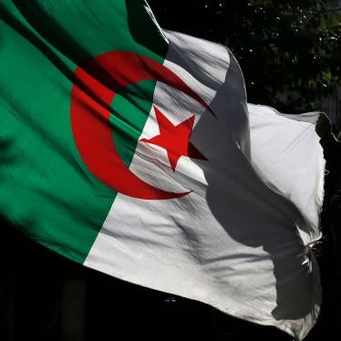 An Algerian demonstrator holds the Algerian national flag as he stage a protest against the government in Algiers, Algeria, Friday, Nov.29, 2019. 
