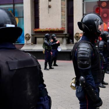 Riot police stand guard during demonstrations against police violence in Minsk, Belarus, September 6, 2020. 