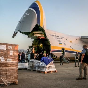Aid from the European Union is being unloaded from a cargo plane at Beirut-Rafic Hariri International Airport on September 12, 2020.