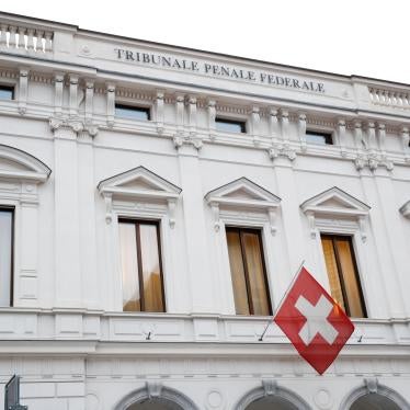 Switzerland's national flag flies over the entrance of the Swiss Federal Criminal Court (Bundesstrafgericht) in Bellinzona, Switzerland March 5, 2020.