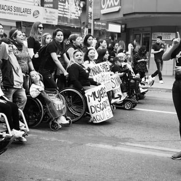 Women with disabilities demonstrating on March 8, 2020 against violence against women.