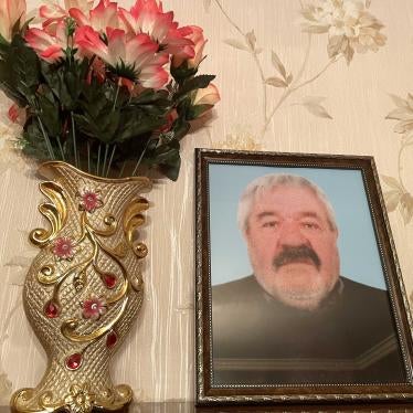 A portrait of Eduard Shakhkeldyan  at the apartment in Stepanakert where his family is temporarily staying.