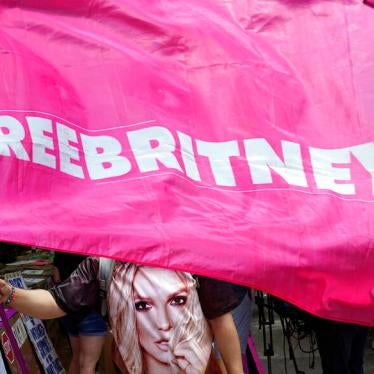 A "Free Britney" sign shows support for popstar Britney Spears who had a scheduled hearing in her conservatorship case at the County Courthouse in Los Angeles, June 23, 2021.
