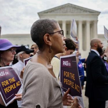 Linda Jacks, 70, from Silver Spring, Maryland attends a rally outside of the US Supreme Court in Washington, DC, in support of the For the People Act on June 9, 2021.