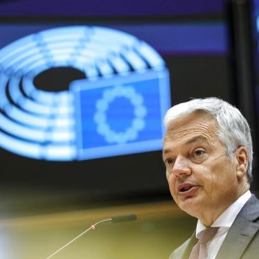 European Commissioner for Justice Didier Reynders delivers the opening statements during a plenary session on the Commissions 2020 Rule of law report at the European Parliament in Brussels, Belgium on June 23, 2021. 