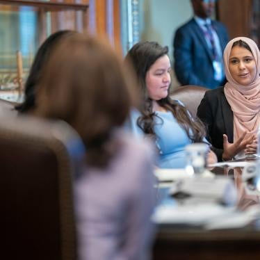 Hina Naveed, DACA recipient, discusses the urgent need for a pathway to citizenship with US Vice President Kamala Harris and other DACA recipients, Thursday, July 22, 2021, at the White House. 
