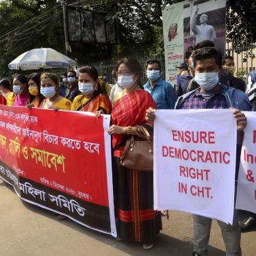 Activists of Chittagong Hill Tracts Jana Sanghati Samiti stage a protest rally demanding the implementation of the Chittagong Hill Tracts (CHT) Peace Accord, in Dhaka, Bangladesh, December 2, 2020.