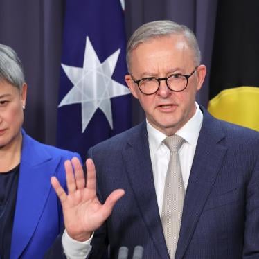 Prime Minister Anthony Albanese speaks next to newly appointed Foreign Minister Penny Wong during a press conference at Parliament House on May 23, 2022 in Canberra, Australia.