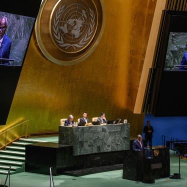 Vanuatu's Prime Minister Ishmael Kalsakau speaks prior to a vote on a resolution aimed at fighting global warming, at the United Nations General Assembly in New York, March 29, 2023.