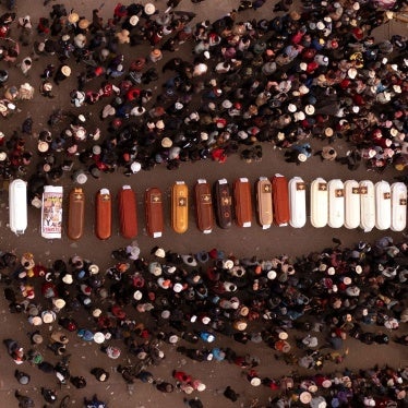View of a protest with coffins