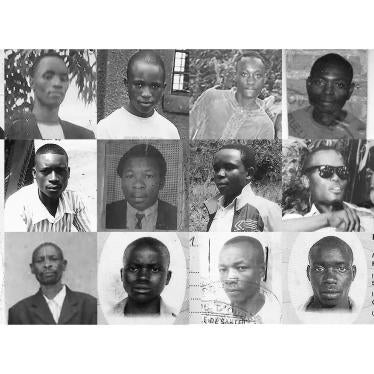 Cover showing faces of people who have been executed in Rwanda for petty crimes. 