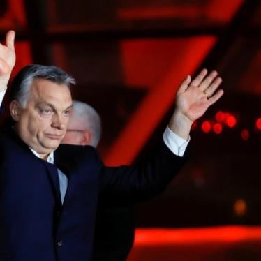 Hungarian Prime Minister Viktor Orbán addresses supporters after the announcement of partial results of the parliamentary election in Budapest, Hungary, April 8, 2018.