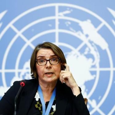 Catherine Marchi-Uhel, head of the International, Impartial and Independent Mechanism (IIIM), attends a news conference on Syria crimes at the United Nations in Geneva, September 5, 2017. © 2017 Reuters