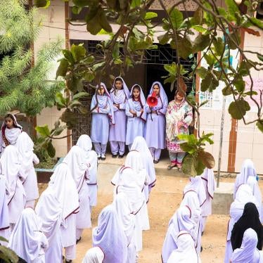 Students at morning exercises at Behar Colony Government Secondary school for girls located in the Lyari neighborhood of Karachi, Pakistan. 