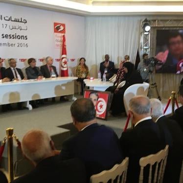 The first public hearing held by the Truth and Dignity Commission (TDC), at Sidi Bou Said, Tunisia on November 17, 2016.