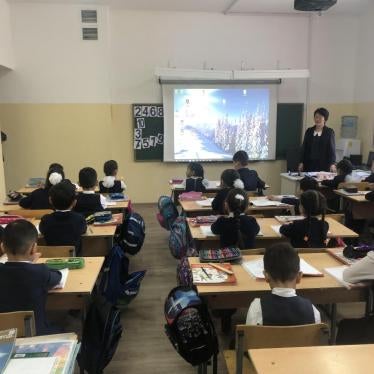 First grade math class in a mainstream inclusive school in Almaty, Kazakhstan, includes at least one child with disabilities.