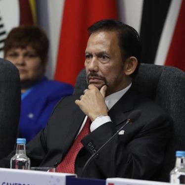The Sultan of Brunei Hassanal Bolkiah listens during the first executive session of the CHOGM summit at Lancaster House in London, Thursday, April 19, 2018. 
