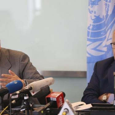 Marzuki Darusman and Christopher Sidoti, chair and member of the UN Fact-Finding Mission on Myanmar, speak at a press conference in Jakarta, Indonesia, August 5, 2019.